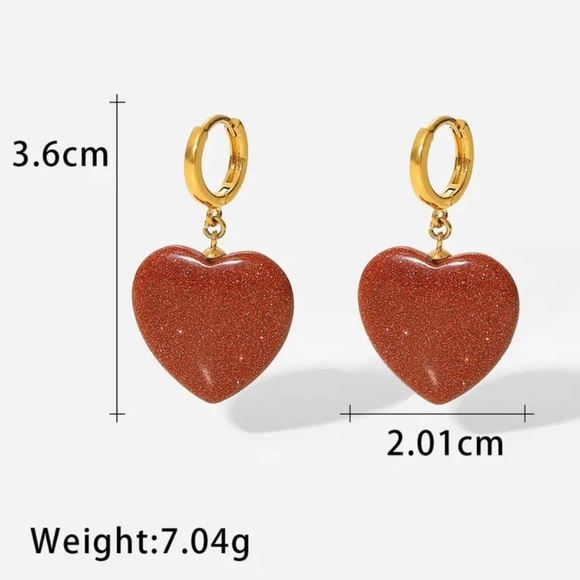 Gold and Red Heart Earrings - Picture 3 of 9
